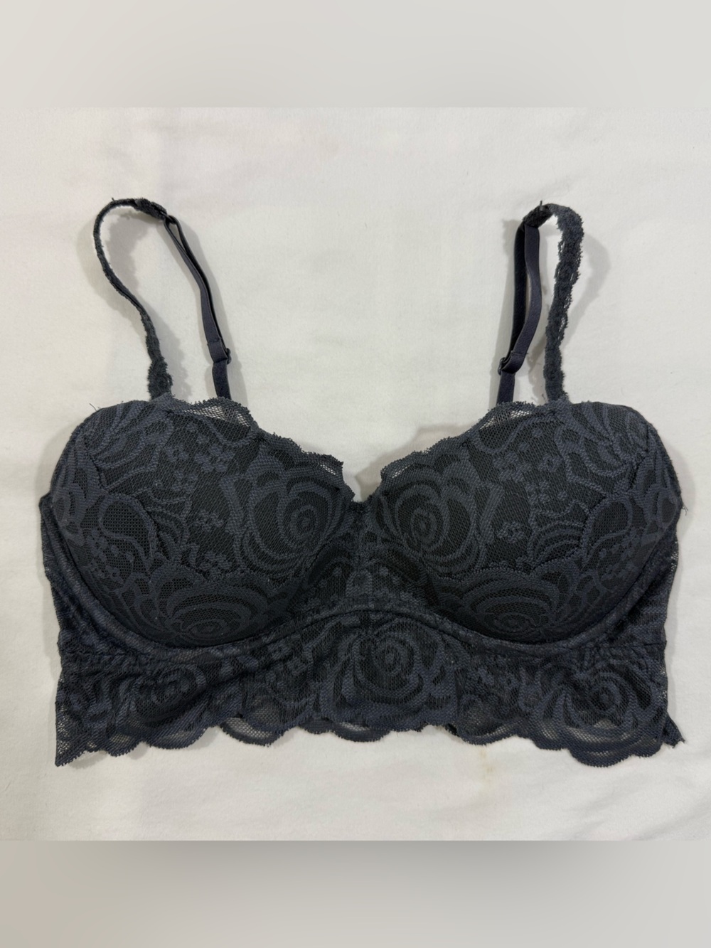 Victoria’s Secret PINK Black Lace Longline Push Up Bralette S/P Racerback